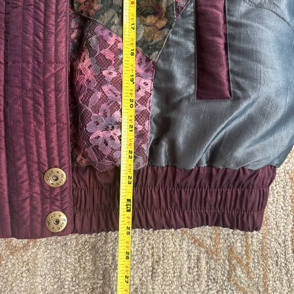 Vintage Patchwork Puffy Coat | 80s 90s Retro Lace + Velvet Hooded Jacket - Picture 12 of 13